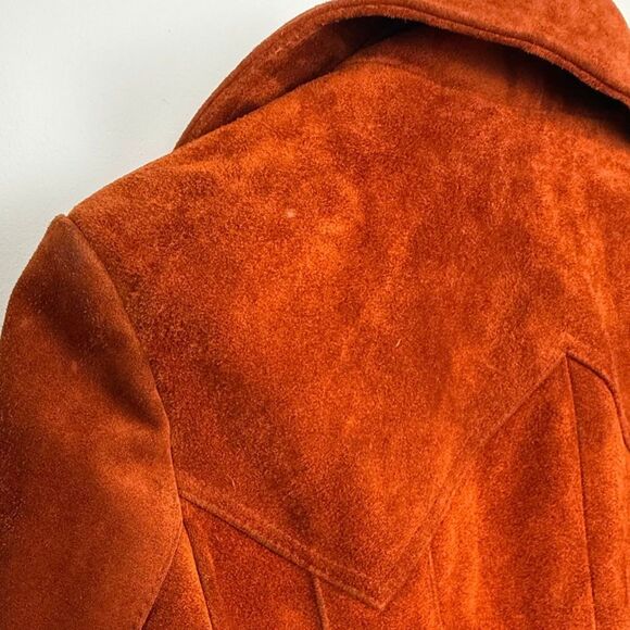 Vintage 70s Rust Suede Leather Jacket | Retro Belted Coat | Made in Korea - Picture 12 of 15